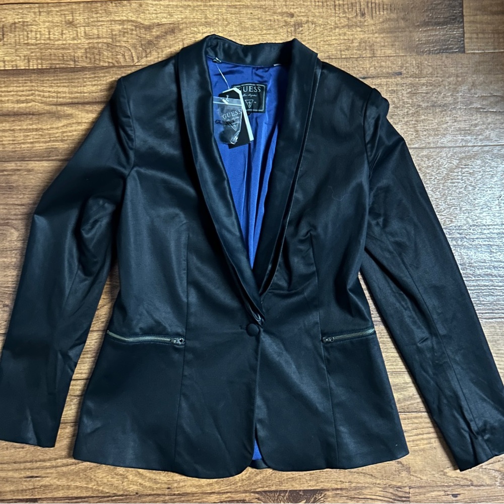 Guess Elegant Black Blazer with Vibrant Blue Interior